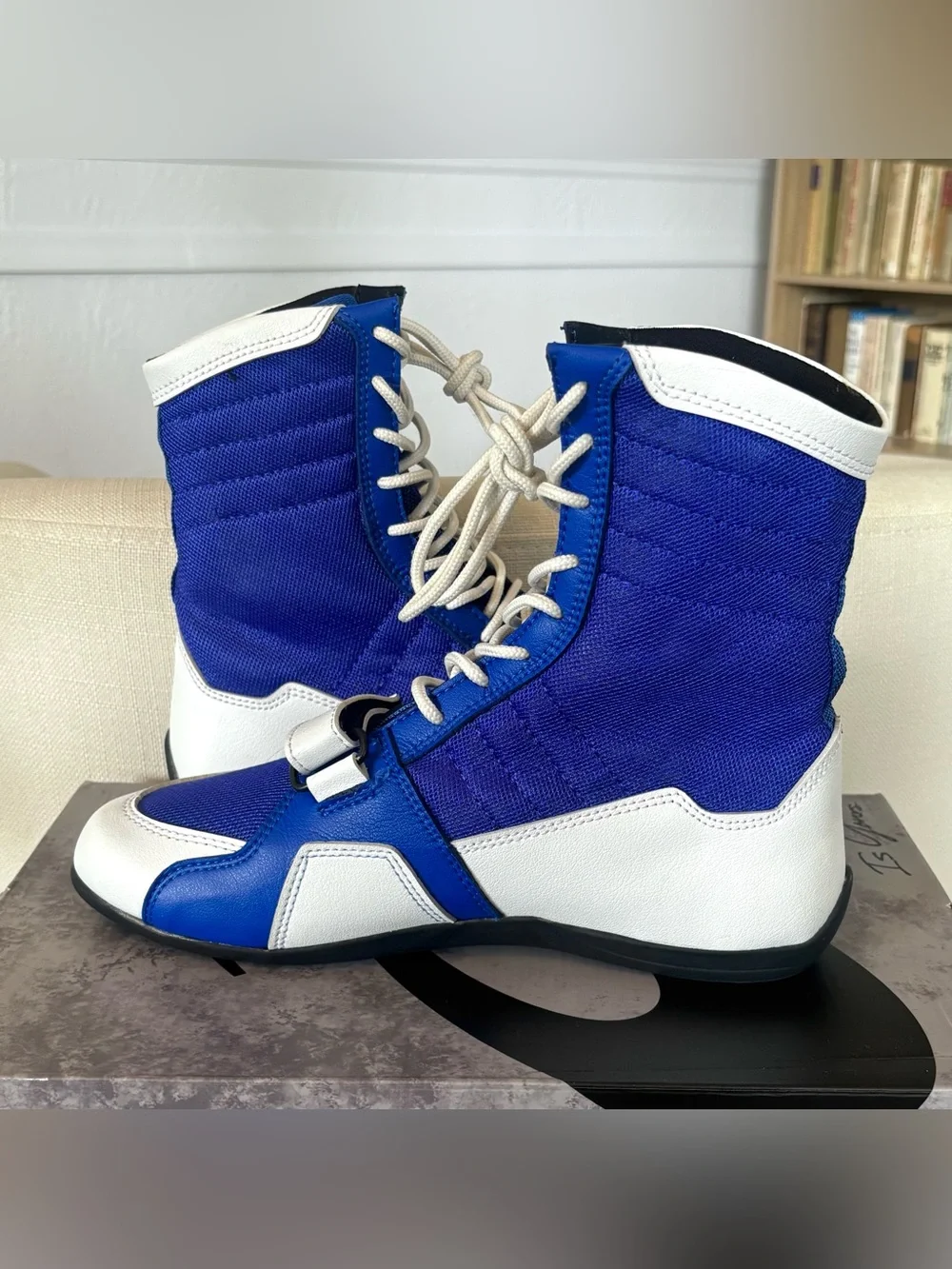 Ringside Apex Elite High Top Boxing Wrestling Shoes Blue White Combat Men’s 7